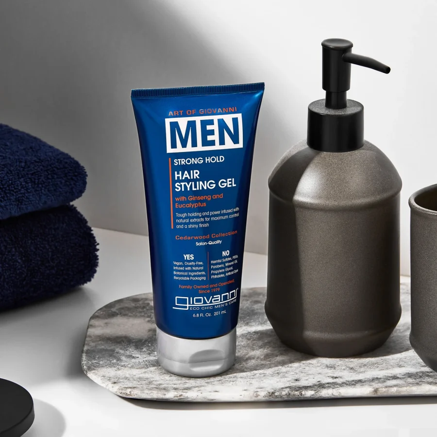 Giovanni MEN Strong Hold Hair Styling Gel – with Ginseng and Eucalyptus, 201ml - Image 2
